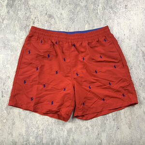 Polo Ralph Lauren Shorts Mens Large Red Pony All Over Swimming Trunks